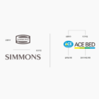 SIMMONS 시몬스와 ACE BED 에이스침대 브랜드 로고 비교, 심볼마크 로고타입 글로벌 표현 침대 프레임 표현 등 형제 브랜드의 다른 방향성
